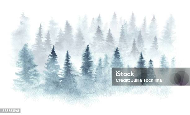 Watercolor Landscape Stock Illustration - Download Image Now - Watercolor Painting, Forest, Tree