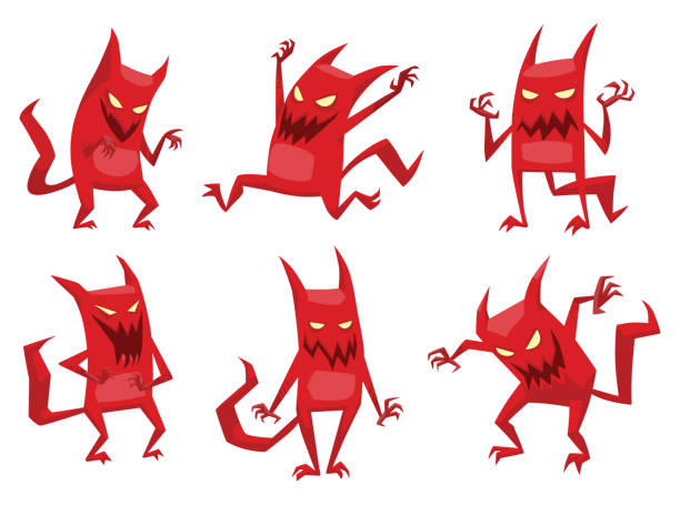 Set Of Funny Red Devils Stock Illustration - Download Image Now - Devil,  Cartoon, Anger - iStock
