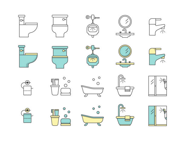 ilustrações, clipart, desenhos animados e ícones de ícones de banheiro - bathroom sink illustrations