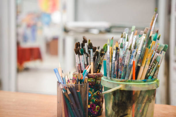 istock Painting Studio tools. Set of artistic brushes 888882808