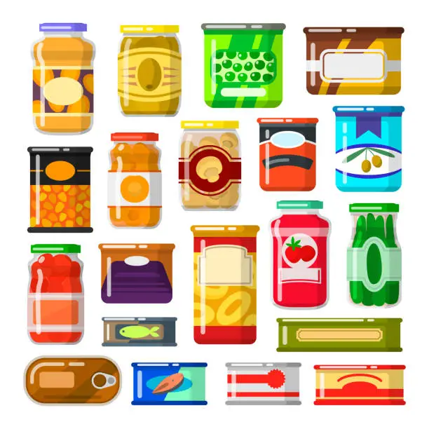 Vector illustration of Canned goods set