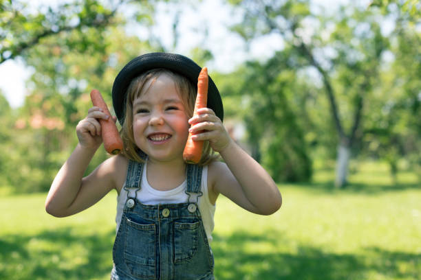 istock Little boy holding fresh organic carrots 888895576