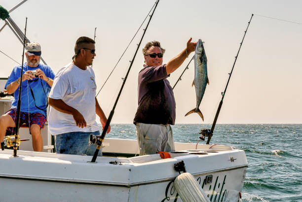 Sports fishermen show their catch of fish near Cabo San Lucas. stock photo