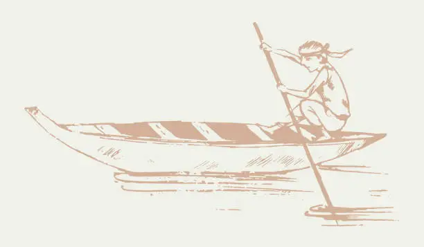 Vector illustration of Man sailing on boat. hand drawn vector Illustration