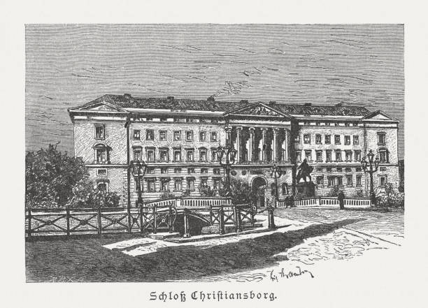 istock Christiansborg Palace in Copenhagen, Denmark, wood engraving, published in 1887 888907634