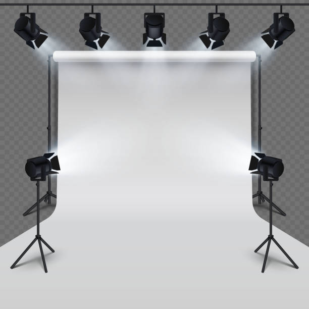 istock Lighting equipment and professional photography studio white blank isolated on transparent background 888912958