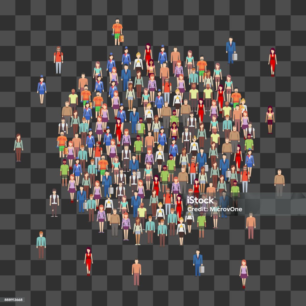 Large people crowd in circle shape. Society, people community isolated on transparent background Large people crowd in circle shape. Society, people community isolated on transparent background. Vector illustration Connection stock vector