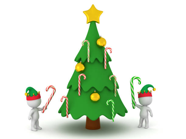 istock 3D Characters in Elf Hats with Candy Canes and Christmas Tree 888914500