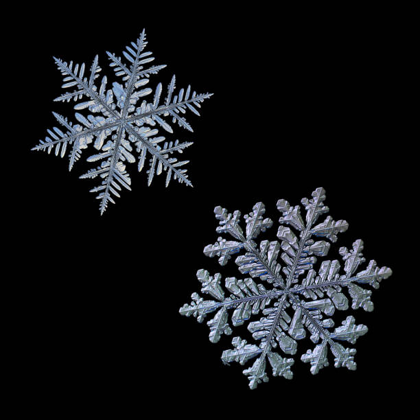 istock Two snowflakes isolated on black background 888916702