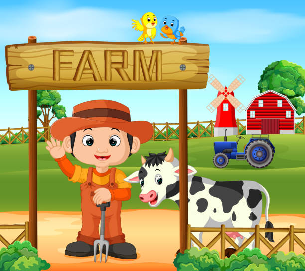 ilustrações de stock, clip art, desenhos animados e ícones de farm scenes with many animals and farmers - 3504