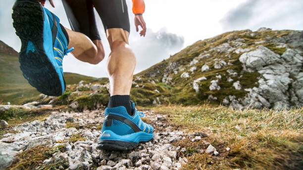istock Male runner running across meadow high in mountains 888949796
