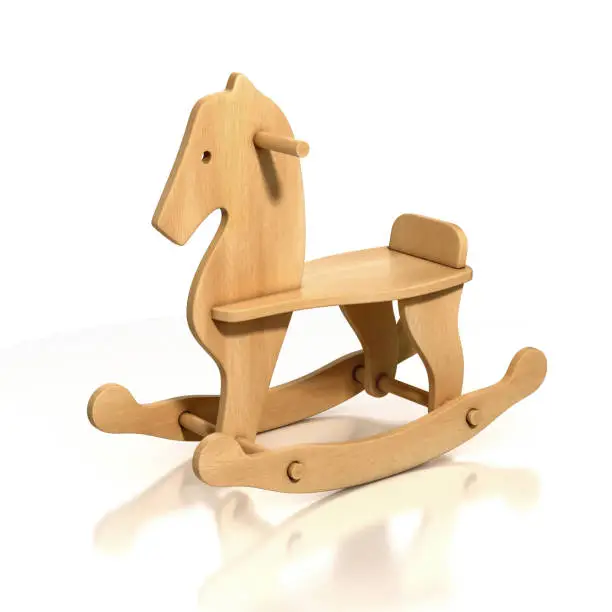 wooden rocking horse chair 3d illustration