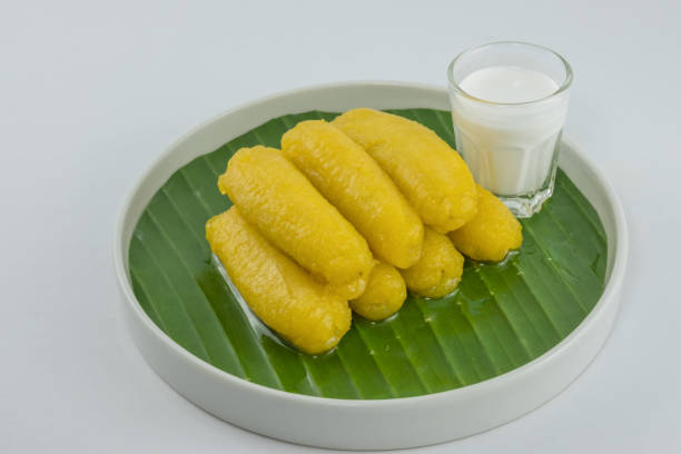 istock Preserved banana in syrup, Thai style, served on a white background. 888968264
