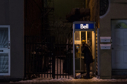 Picture of a Bell Canada Phone booth in Montreal, Quebec, Canada. Bell Canada is a Canadian telecommunications company headquartered in Quebec.