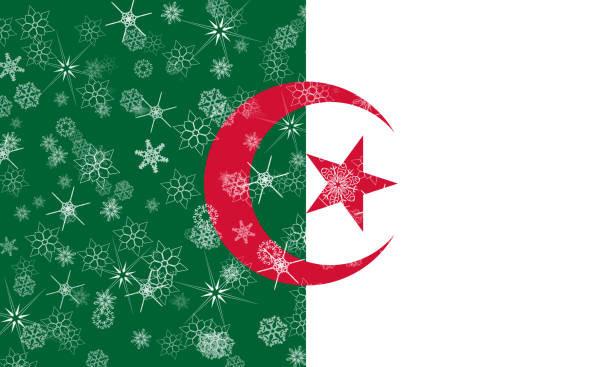 Algeria winter snowflake flag Algeria winter snowflake flag algeria flag silhouettes stock illustrations