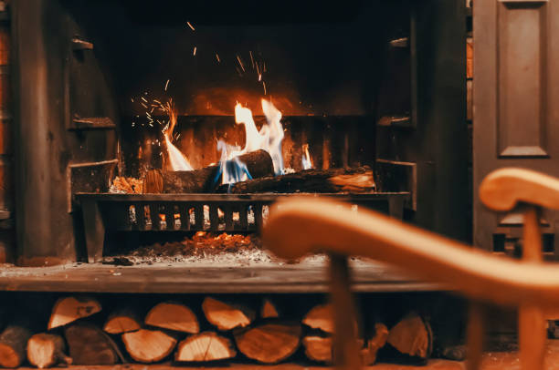 istock Rocking chair near the fireplace 888980164