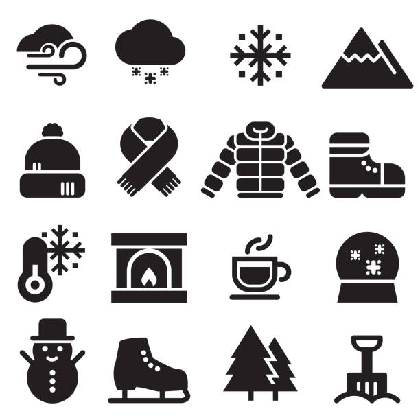 ilustraciones, imágenes clip art, dibujos animados e iconos de stock de iconos de invierno [black edition] - scarf