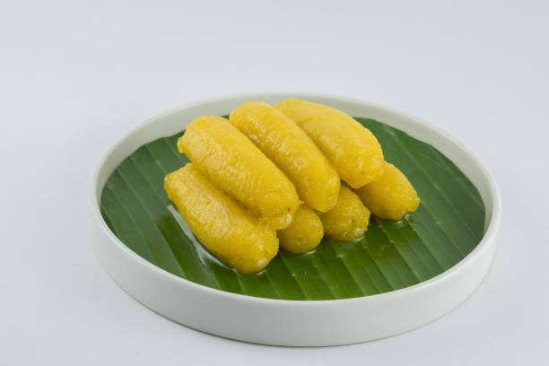 istock Preserved banana in syrup, Thai style, served on a white background. 888988106