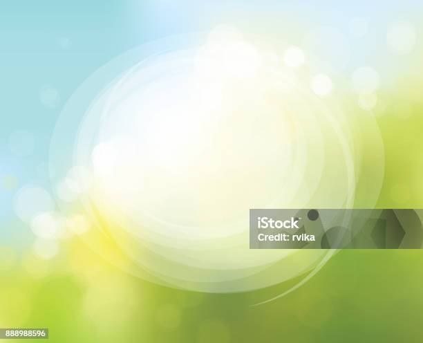 Vector Circle Frame On Nature Bokeh Background Stock Illustration - Download Image Now - Backgrounds, Green Color, Green Background