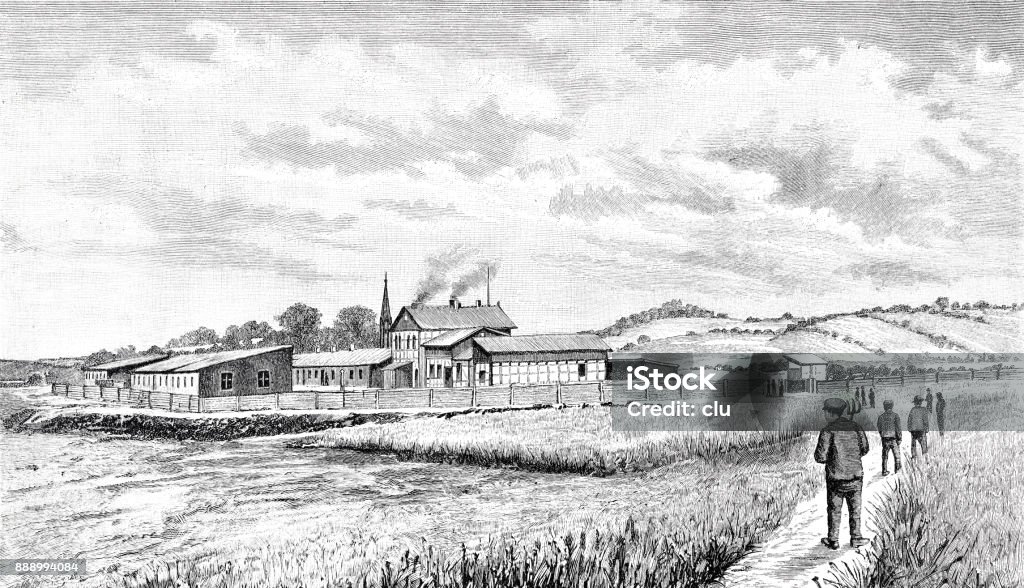 キール運河キール ホルテナウ空港近くの建物 ブルーカラーの兵舎 1889年のベクターアート素材や画像を多数ご用意 1889年, 19