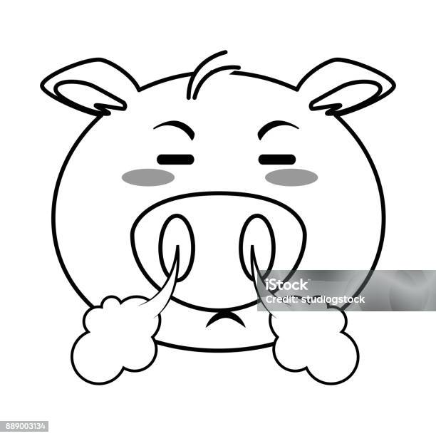 Angry Pig Emoji Kawaii Stock Illustration - Download Image Now - Blowing, Nose, Smoke - Physical Structure