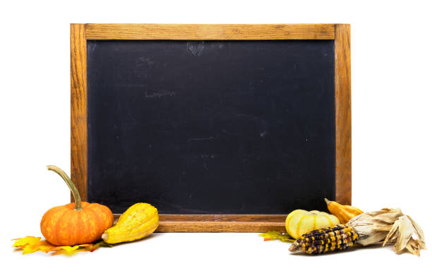 istock Isolated Wood Chalkboard With Pumpkins and Corn 889003136