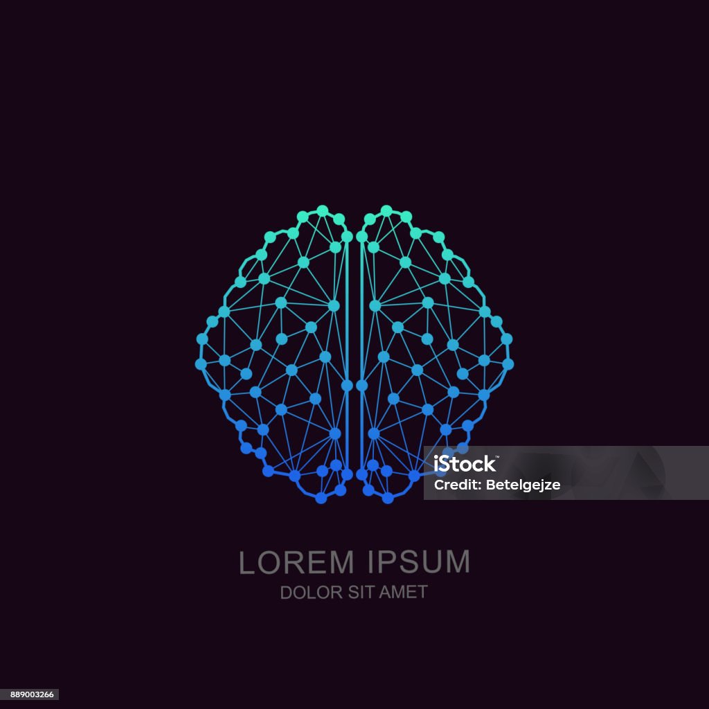 Vector brain icon, emblem design. Concept for neural networks, artificial intelligence, education, high technology Vector human brain in low poly particles tech style. Icon, emblem design template. Futuristic concept for neural networks, artificial intelligence, education and high technology. Technology stock vector