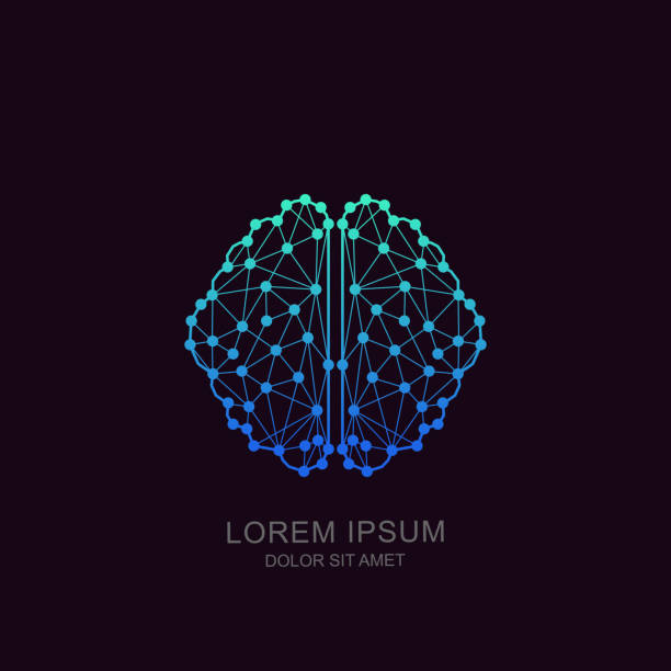 Vector brain icon, emblem design. Concept for neural networks, artificial intelligence, education, high technology Vector human brain in low poly particles tech style. Icon, emblem design template. Futuristic concept for neural networks, artificial intelligence, education and high technology. neuron schema stock illustrations