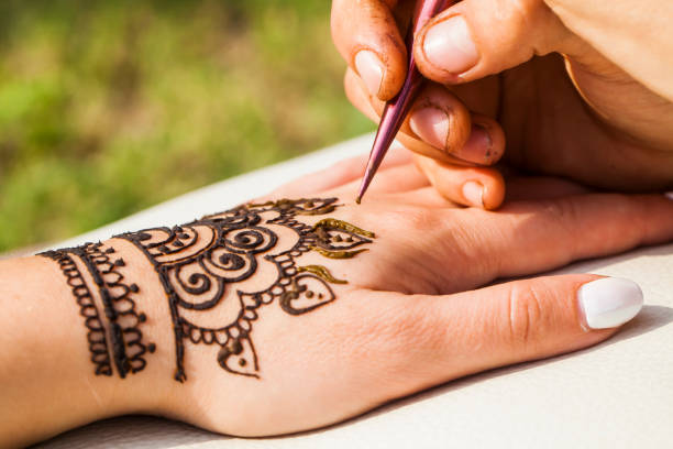 henna drawing mehendi stock photo
