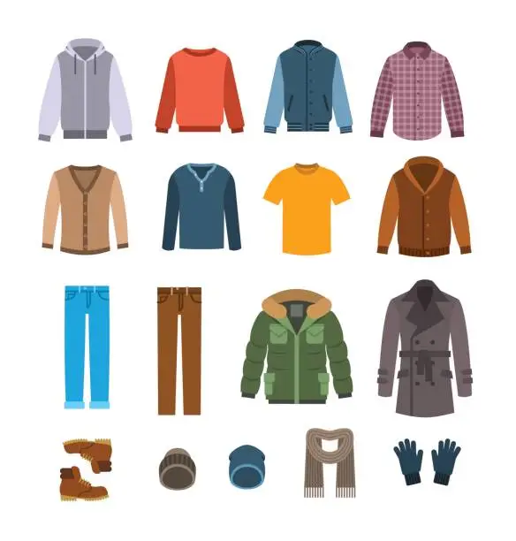 Vector illustration of Warm casual clothes for men vector icons