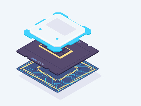 Isometric computer processor. Processor layers. CPU vector illustration