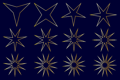 Star - vector set - gold on blue background