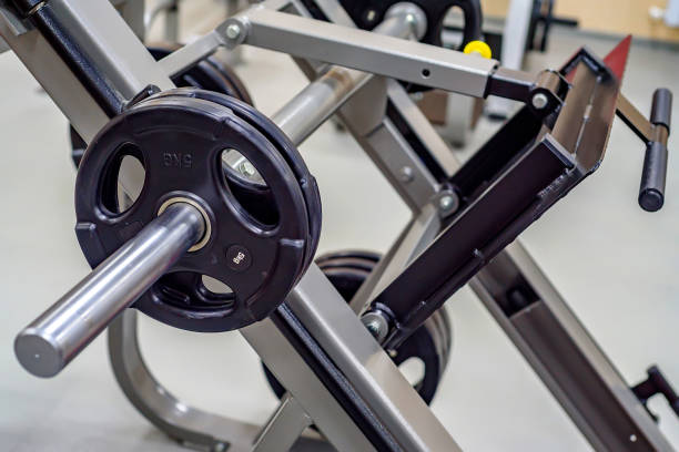 istock Close-up sport exercise equipment in modern gym 889038176