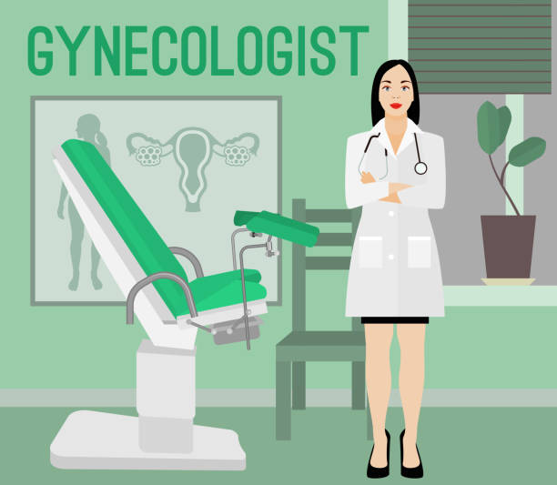 Gynecologist vector image Gynecologist in her office wating for a patient. Vector illustration in flat style. Beautiful image useful for gynecology, healthcare, medicine or women pregnancy design. pap smear stock illustrations