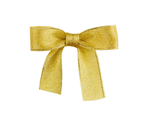 istock Gold ribbon bow isolated on white. Clipping path 889045770