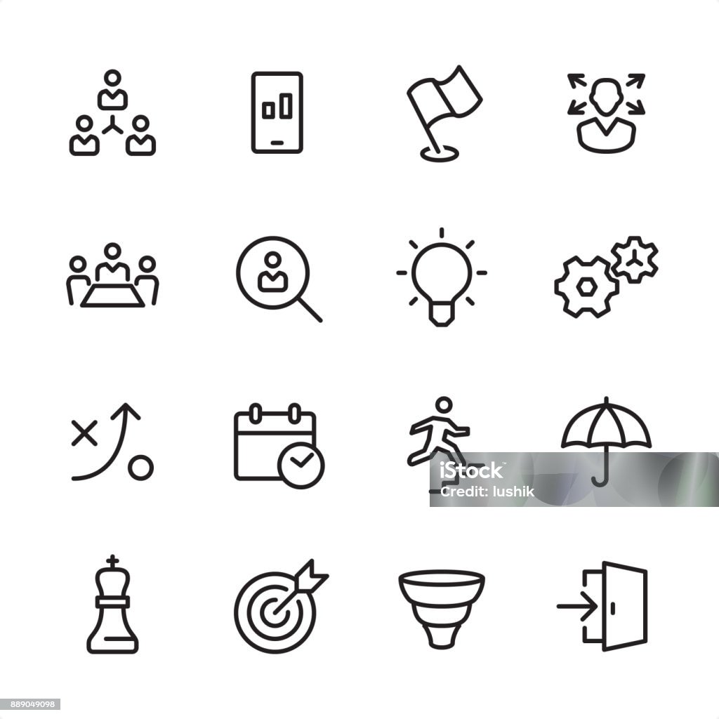Business Team - outline icon set 16 line black and white icons / Business Team Set #34 Icon Symbol stock vector