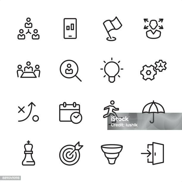 Business Team Outline Icon Set Stock Illustration - Download Image Now - Icon Symbol, Decisions, Outline