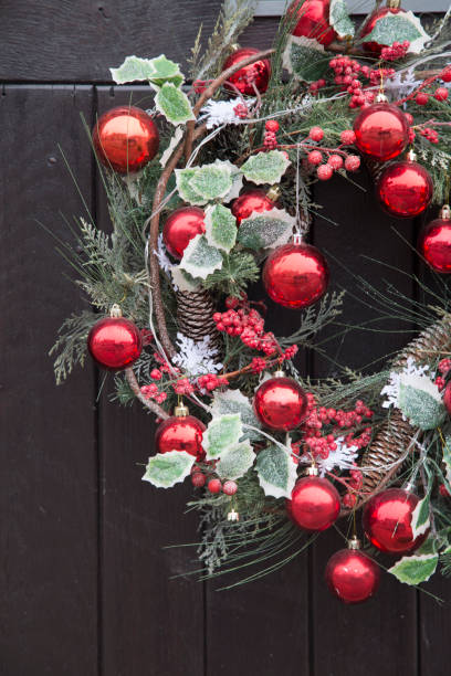 istock Red Ball Christmas Wreath Decoration 889054860