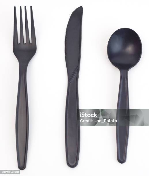 Plstic Utensils Stock Photo - Download Image Now - Spoon, Black Color, Plastic