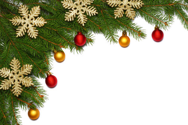 istock Christmas background. Top view with copy space. fir tree with cone isolated on white background 889055958