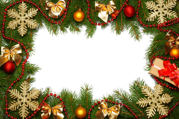 istock Christmas background. Top view with copy space. fir tree with cone isolated on white background 889055988
