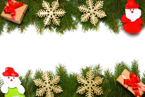istock Christmas background. Top view with copy space. fir tree with cone isolated on white background 889056112