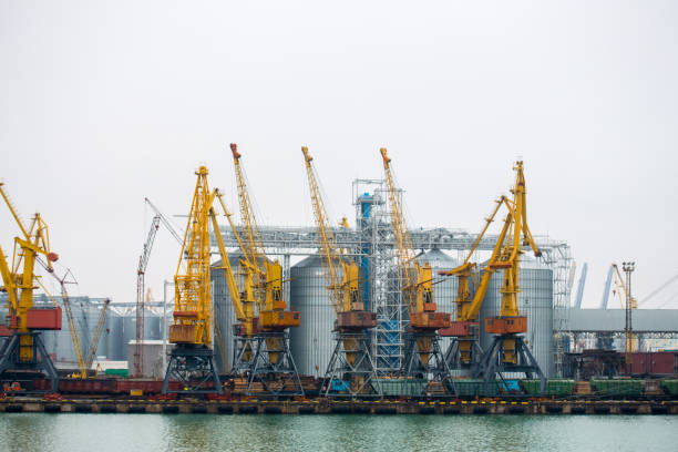 istock Vessel dry cargo on loading, unloading in port. Bulker in port. port terminal 889058690