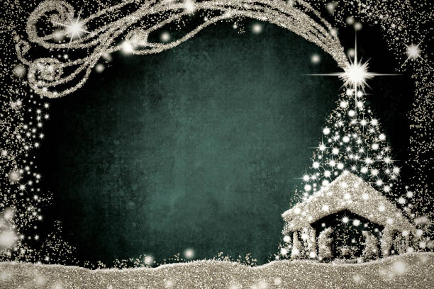 istock Nativity Scene and Christmas tree card. 889058820