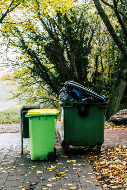 istock Full trash bins with bin bags on the streets in nature 889062642