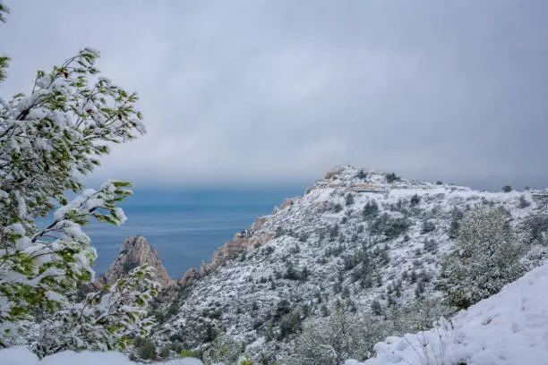 Calanques National Park, Snowy Summit Landscape and Sea in The Background