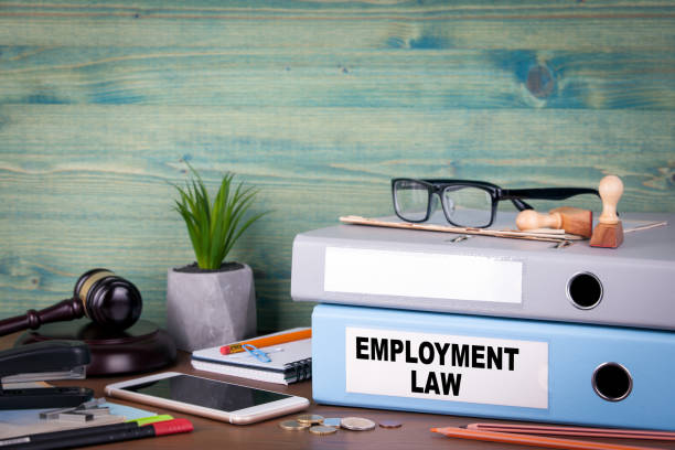 고용 법 개념입니다. 사무실에서 책상에 바인더입니다. 사업 배경 - employment issues law gavel legal system 뉴스 사진 이미지