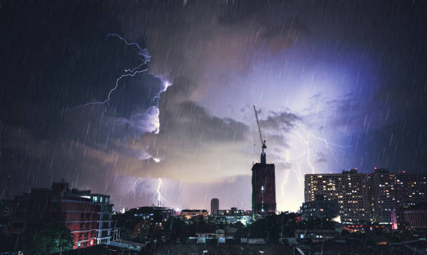 Dramatic Lightning Strike In Bangkok, Thailand stock photo