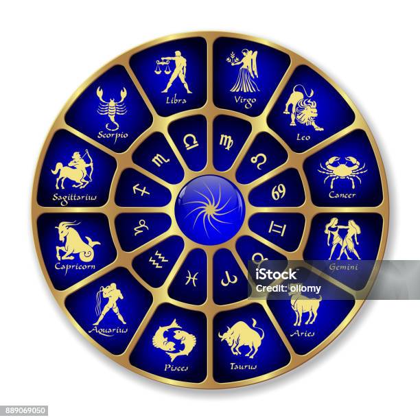 Blue Neon Horoscope Circlecircle With Signs Of Zodiacvector Stock Illustration - Download Image Now