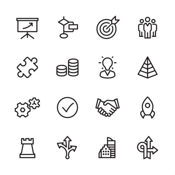 ilustrações de stock, clip art, desenhos animados e ícones de management - outline icon set - finance computer icon businessman office building